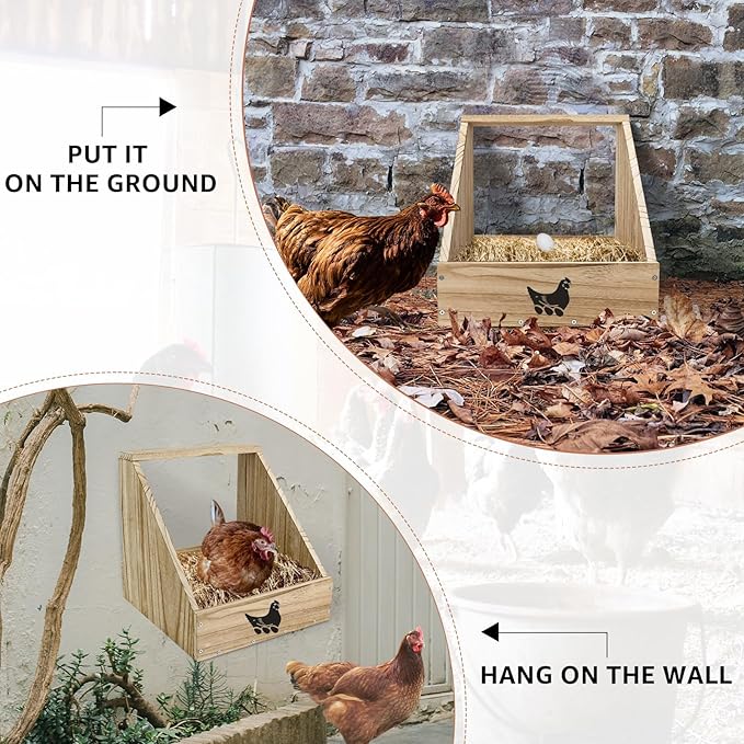 Nesting Boxes for Chickens - Wooden Chicken Nesting Box for Chicken Coop Accessories, Sturdy Wall Mount Egg Laying Box for Hens, Chickens, and Ducks（2 Pack）
