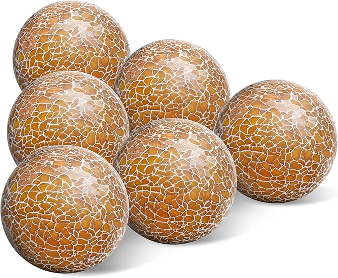 6 PCS 2.5inch Glass Decoration Gradients Solid Round Orbs Set Mosaic Sphere Balls for Living Room Table Bowls Vases Christmas Wedding Thanksgiving Party Centerpieces