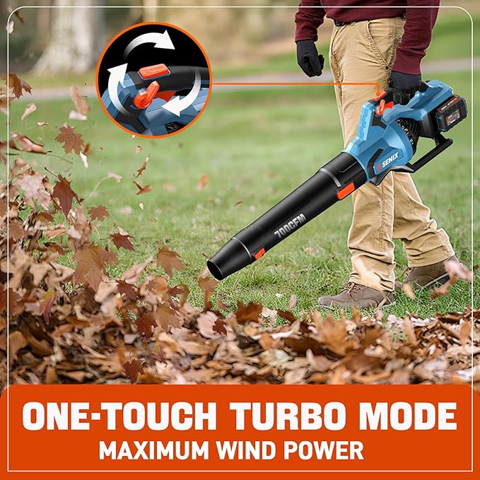 SENIX Leaf Blower Cordless, 40V Max Electric Leaf Blowers, Brushless, Handheld, Up to 700 CFM and 145 MPH, 2 Speed Mode, Cruise Control, Includes 2 x 4.0Ah Battery and Charger (BLAX2-M2)