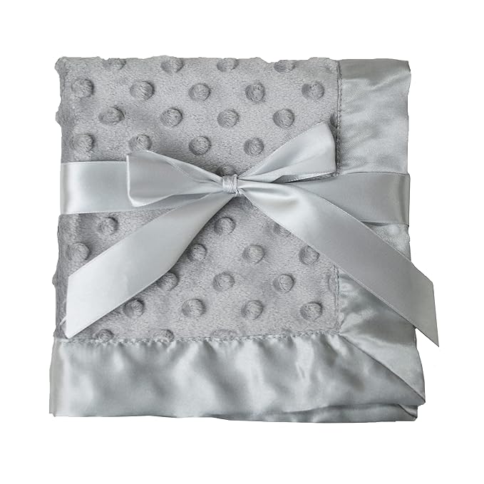 American Baby Company Heavenly Soft Chenille Security Blanket, 2-Layer Design with Minky Dot & Silky Satin, Gray, 14" x 14" for Boys and Girls