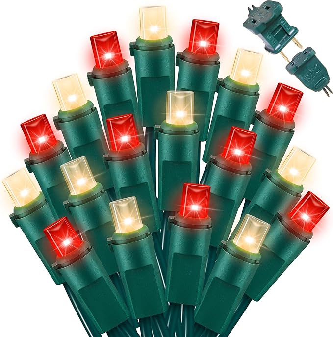 LAMPHOME 100 Count RED and Warm String Lights
