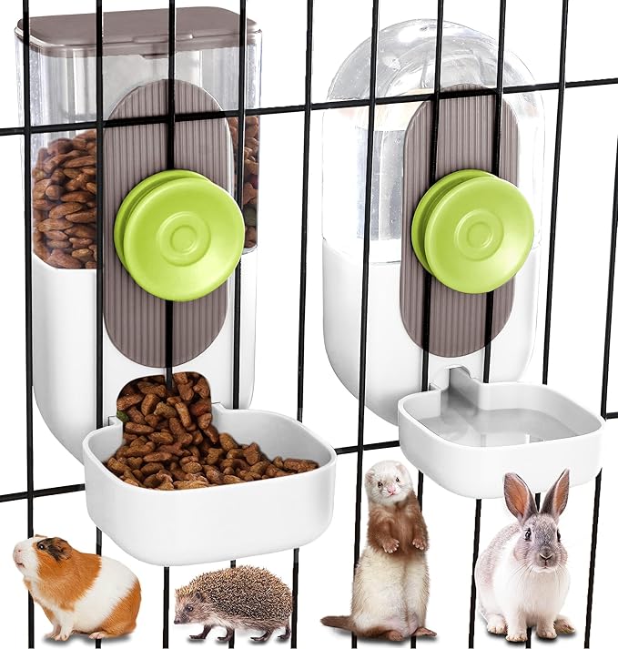 Kenond Hanging Automatic Pet Food Water Dispenser, 35oz Rabbit Feeder Guinea Pig Water Bottle Food Feeder for Ferret Guinea Pig Rabbit(White)