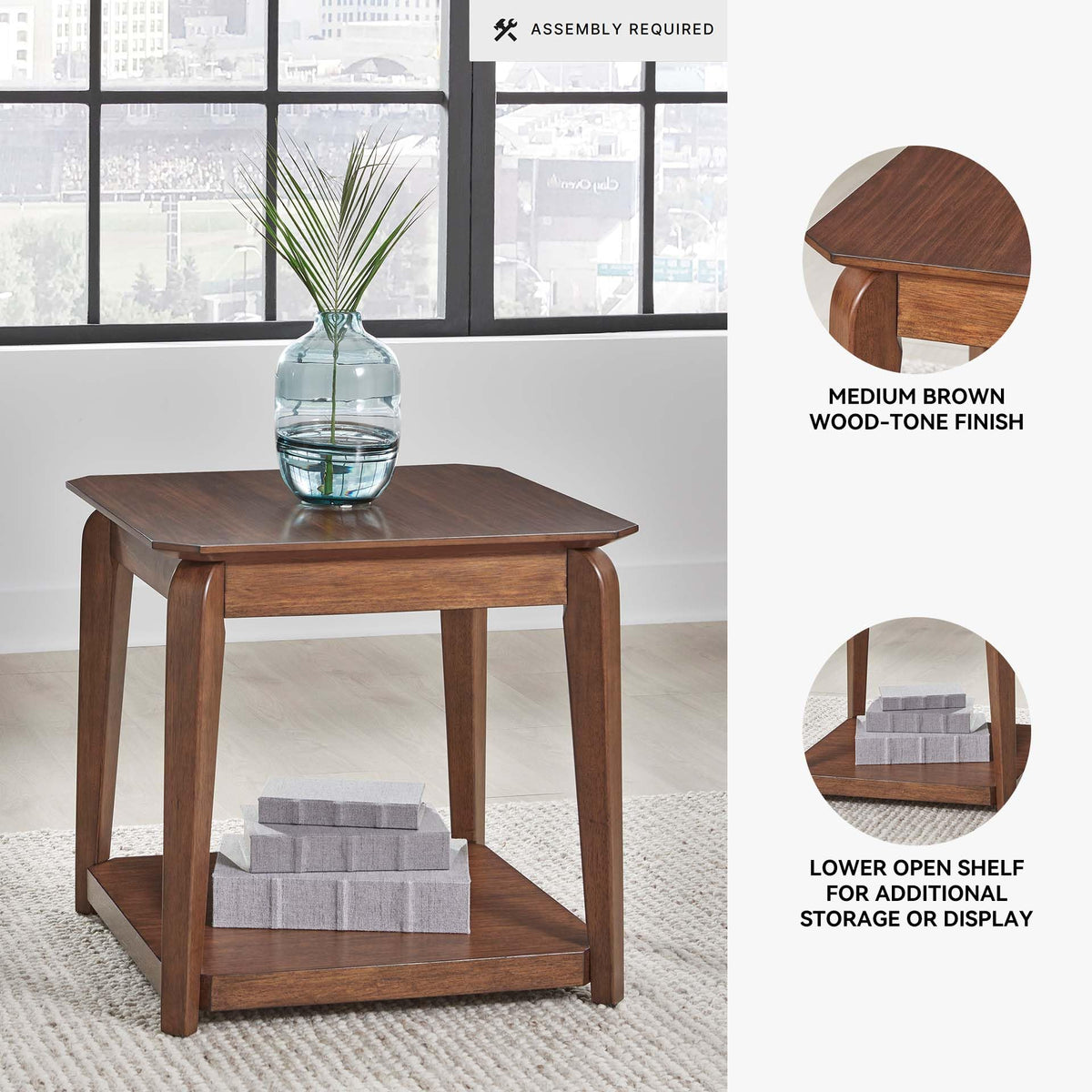 Trenmour Mid Century Modern End Table with Lower Open Shlef