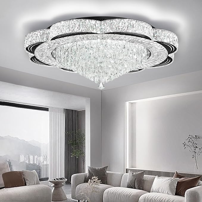 Modern Empire Crystal Chandelier Black 40inches Crystal Raindrop Ceiling Light