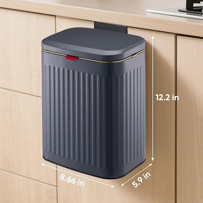 2.11Gallon 8L Carbon Steel Trash Can Door Compost Bin Wall Mounted 2 Ways Sliding Lid Compost Bin Countertop Kitchen Hanging Cabinet Door Trash Bin Metal Garbage Bin Cubo de Basura Grey