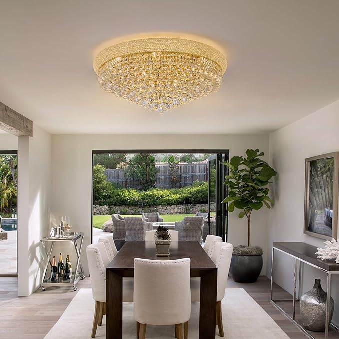 18-Light 32 inch Large Crystal Chandelier Flush Mount Ceiling Light Fixture