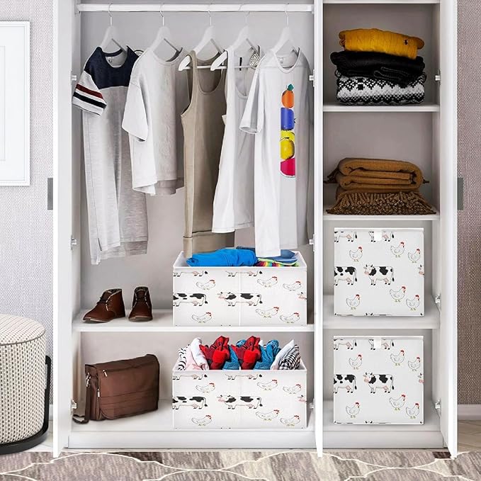 Farm Cows Chickens Storage Bins Rectangular Foldable Storage Baskets Bin Waterproof Home Organizer with Handles Basket for Blanket Clothes