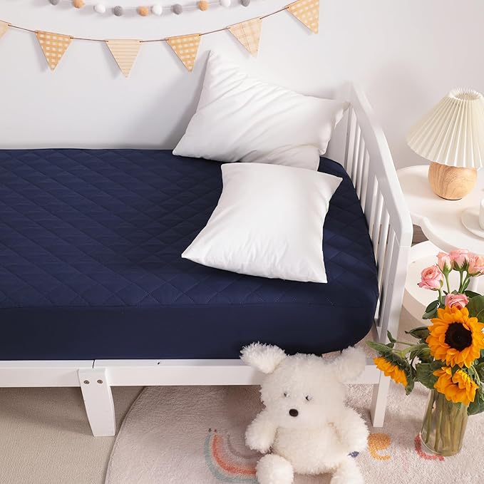 NTBAY 2 Pack Waterproof Crib Mattress Protector, Quilted 28"x52" Toddler Fitted Sheet - Machine Washable - Soft and Breathable Mattress Pad Cover for Crib, Nursery, Daycare, Cot, Navy Blue