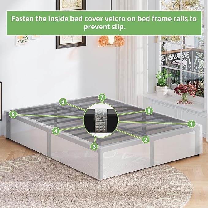 16 Inch King Size Bed Frame with White Skirt Cover, Metal King Bed Frame with Storage, No Box Spring Needed, Heavy Duty, Easy Assembly, Noise Free, Mattress Foundation