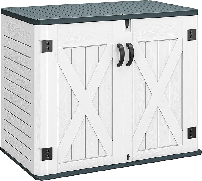 YITAHOME Outdoor Resin Storage Sheds with X-Shaped Lockable Door, 39 in Height Lockable Waterproof Horizontal Shed w/o Shelf, Easy to Assemble Shed Storage for Garden Tools, Light Gray