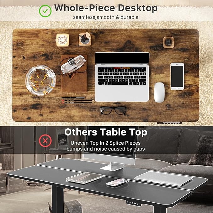 JOY worker Small Electric Standing Desk, 40" x 20" Whole Piece Height Adjustable Table with Memory Controller, Black Sit to Stand Desk Workstation for Home Office, Rustic Brown