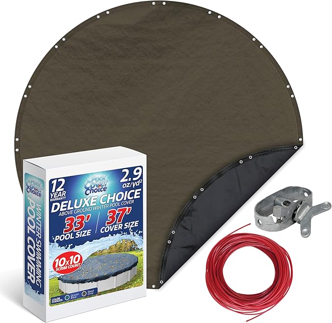 Winter Swimming Pool Cover for 33 ft Aboveground Round Pool Size, Deluxe Choice Series, Solid Material, Color - Steel Gray, Pool Cover Choice 5933-4CHOICE