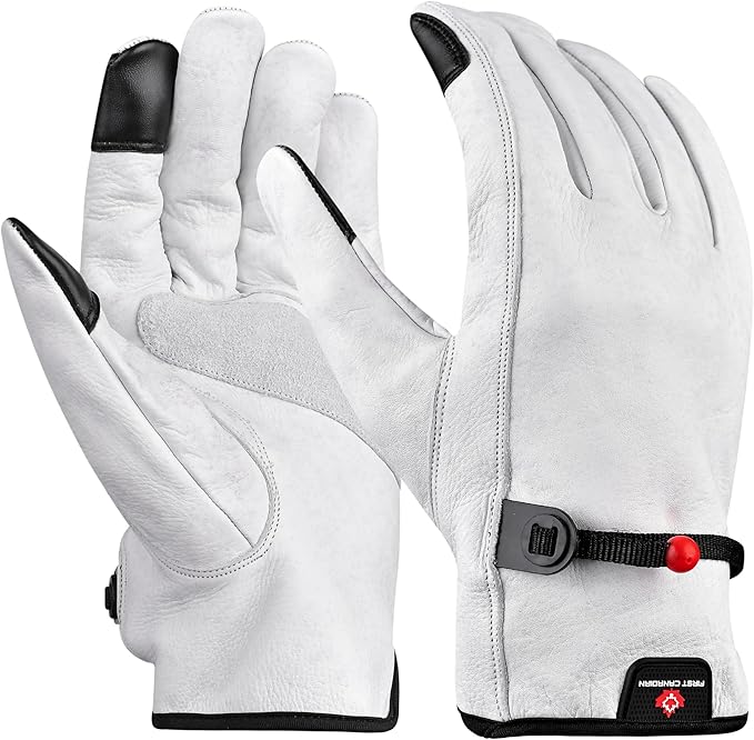 1 Pair Heavy Duty Leather Work Gloves for Men & Women – Touchscreen Use, Cowhide Construction & Yard Leather Gloves – Puncture Resistant Safety Gloves for Landscaping & Outdoor Use (S)