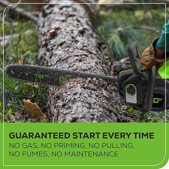 Greenworks 80V 18" Brushless Cordless Chainsaw (Great For Tree Felling, Limbing, Pruning, and Firewood), 75+ Compatible Tools, 4.0Ah Battery and Charger Included