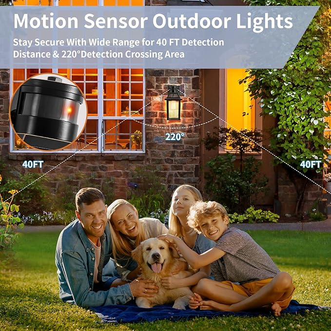 Motion Sensor Outdoor Wall Lights, Porch Light Outdoor 3 Lighting Modes