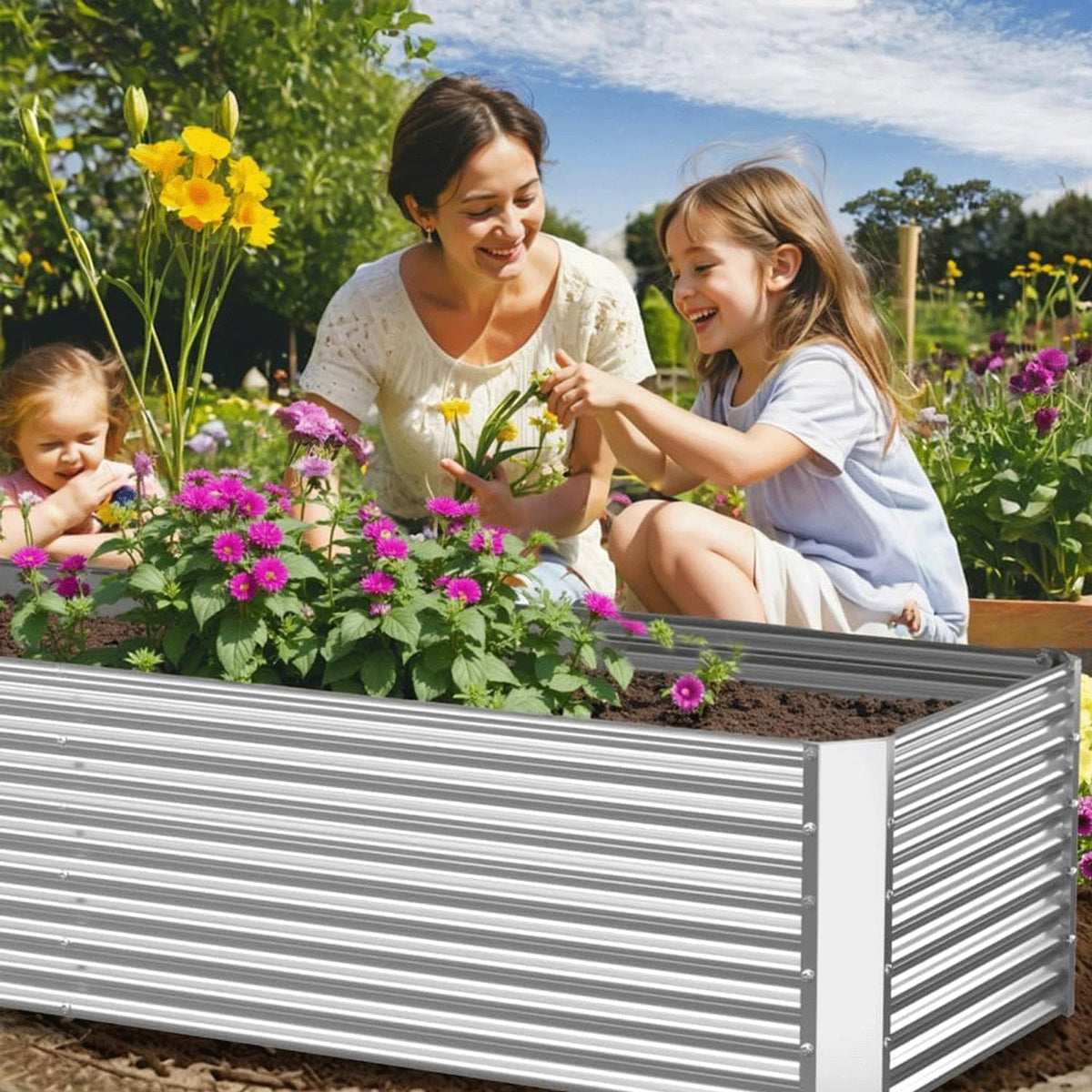 4 Pack Tall Corrugated Galvanized Steel Raised Garden Bed Outdoor (4 Count)