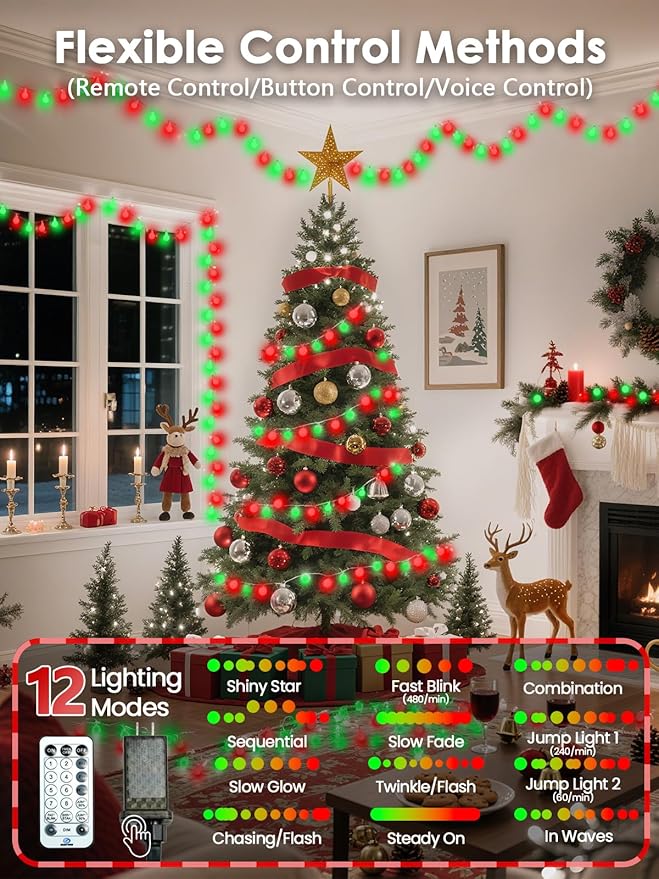 2025 New Connectable 43FT Smart Voice Controlled Christmas String Lights Indoor