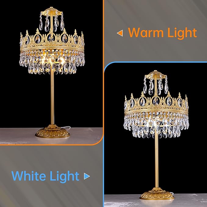 TOCHIC 3 Lights Crystal Table Lamp