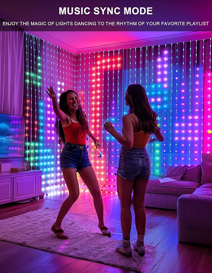 Dazzle Bright Smart Curtain Lights, 400LED 6.6FT x 6.6FT Color Changing