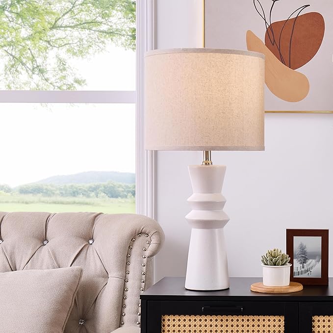 24.75" White Ceramic Table Lamps Set of 2