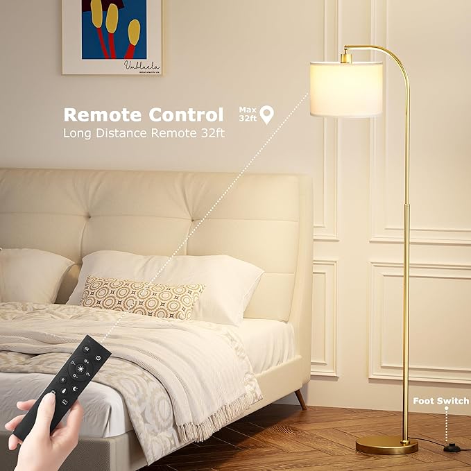 Ambimall Arc Floor Lamp with Remote and Stepless Dimmable Bulb, Colors