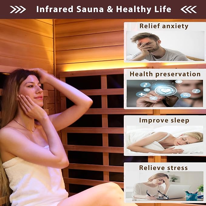 Outdoor Sauna 2 Person Infrared Sauna Far Infrared Saunas for Home 0－5 mg Low EMF Home Sauna Spa Mahogany Wood Sauna Room with Bluetooth Speakers, LED Reading Lamps, Chromotherapy Lights