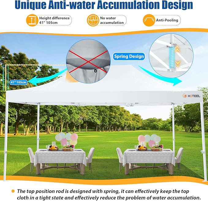 HOTEEL 10x15 Pop up Canopy Tent for Parties, Heavy Duty Easy Setup Tent Without Sidewalls, Outdoor Commercial Instant Gazebo for Wedding Event, with Roller Bag & Sand Bags, White(Hexagonal Frame)