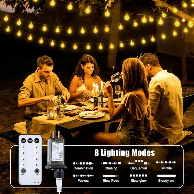 Minetom Crystal Globe String Lights Plug in - 66 ft 200 LED Globe Fairy String