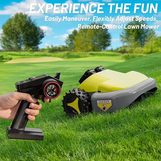 Remote Control Lawn Mower, Battery Powered Rc Lawn Mower, Cut Height 2.0"-3.0", 40% Slope, Remote Control with Adjustable Speeds, 100% Electric All-Wheel Drive