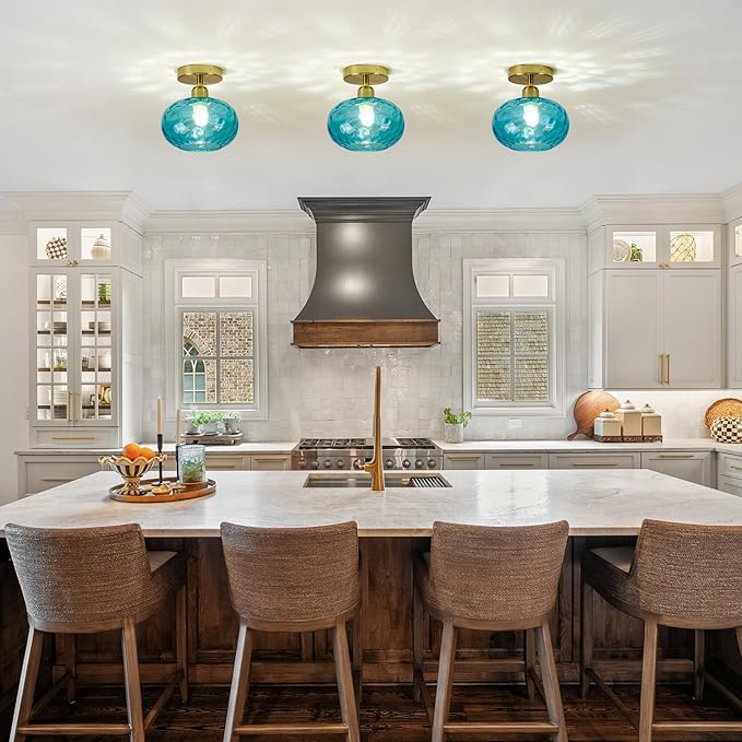 Blue Glass Semi Flush Mount Ceiling Light