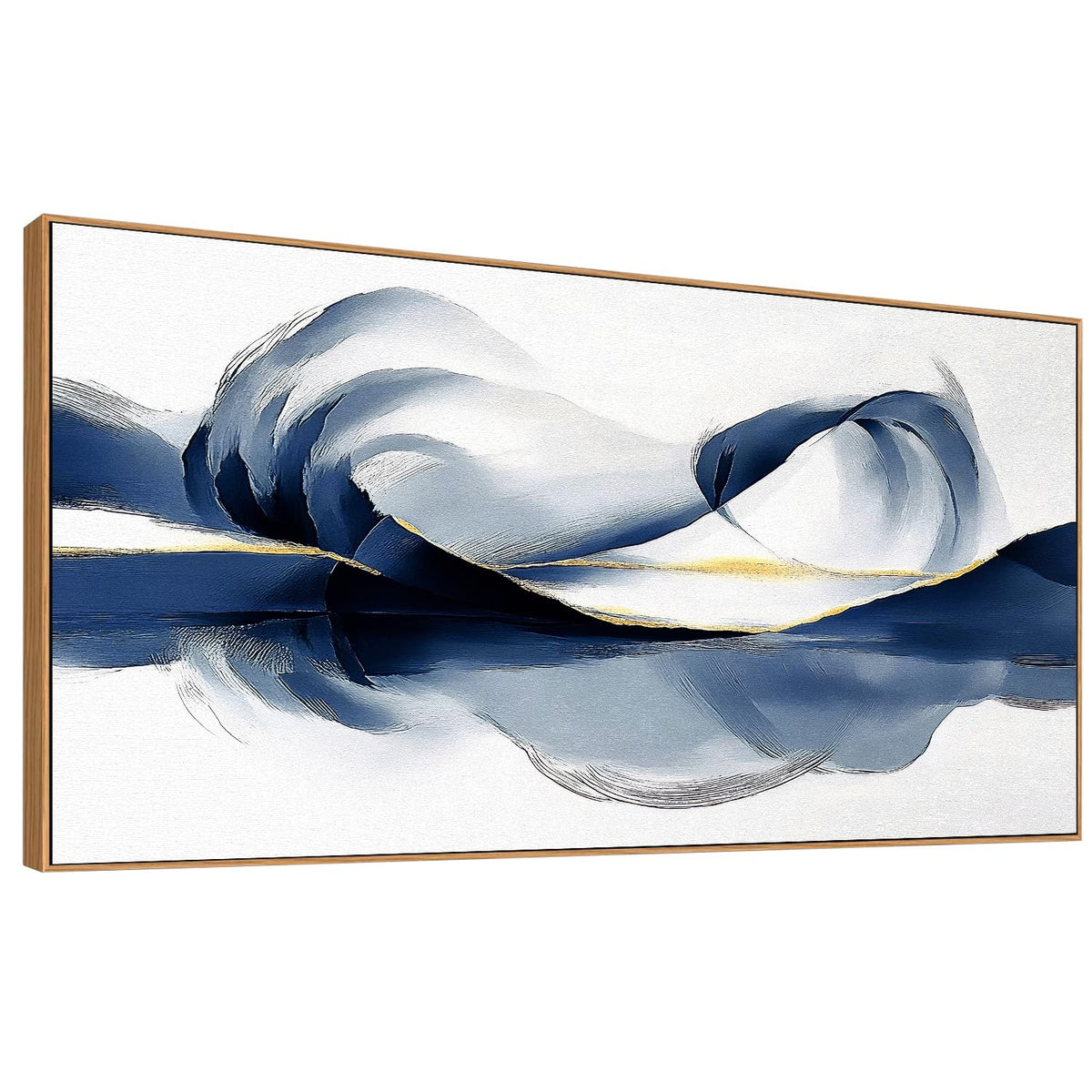 20x40 Inch Framed Abstract Blue Gold Mountain Canvas Wall Art Horizontal Navy Reflection Ink Landscape Wall Painting Modern Minimalist Textured Wall Decor for Living Room Bedroom