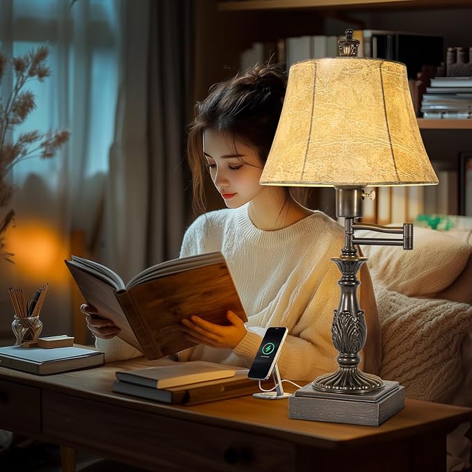 23.5" Rustic Traditional 350° Adjustable Swing Arm Table Lamp Set of 2