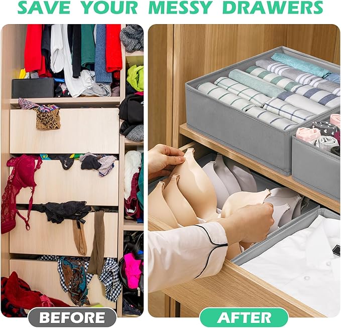 Drawer Clothing Organizer 16-Pack, Grey 3 Sizes Underwear Drawer Dividers, Fabric Folding Wardrobe Organizer, Can Store Baby Clothes, Bras, Underwear, Panties, Belts, Socks, Ties, etc.