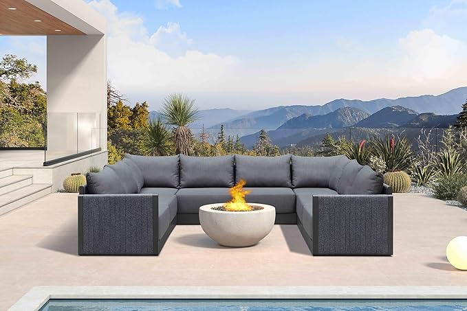 PURPLE LEAF Patio Furniture Set 8 Pieces Outdoor Conversation Sets PP Rope Patio Sofa with Cushions Manual Weaving Deep Seating Furniture for Porch Lawn Backyard Gray