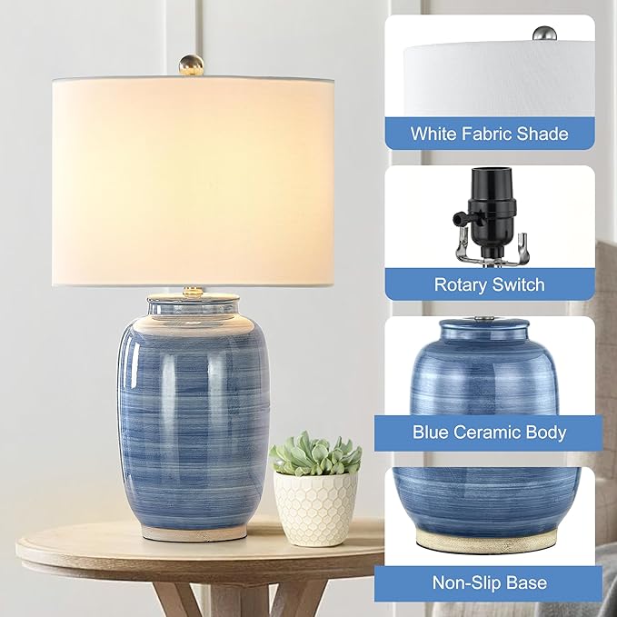 Maxax 25" Blue Table Lamp for Living Room, Modern Ceramic Lamp