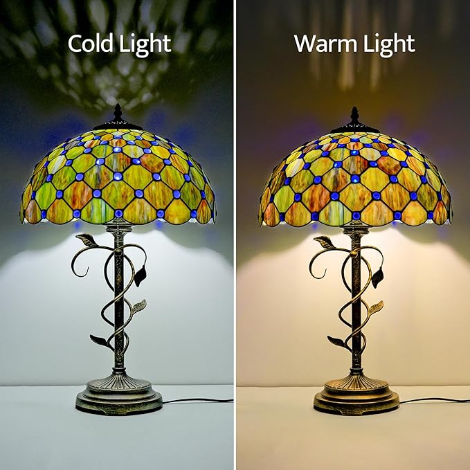 Tiffany Style Table Lamp, Stained Gradient Mable Green Glass Desk Lamp