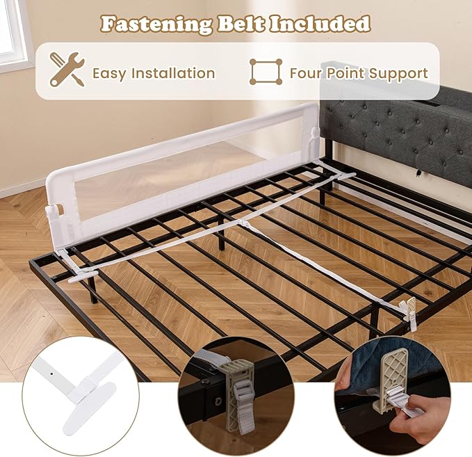 BABY JOY Double Sided Bed Rail Guard, 2 Pack, Extra Long, Swing Down for Convertible Crib, Folding Baby Safety Bedrail for Kids Twin Full Size Queen King Mattress, Rails for Toddlers (White, 71")
