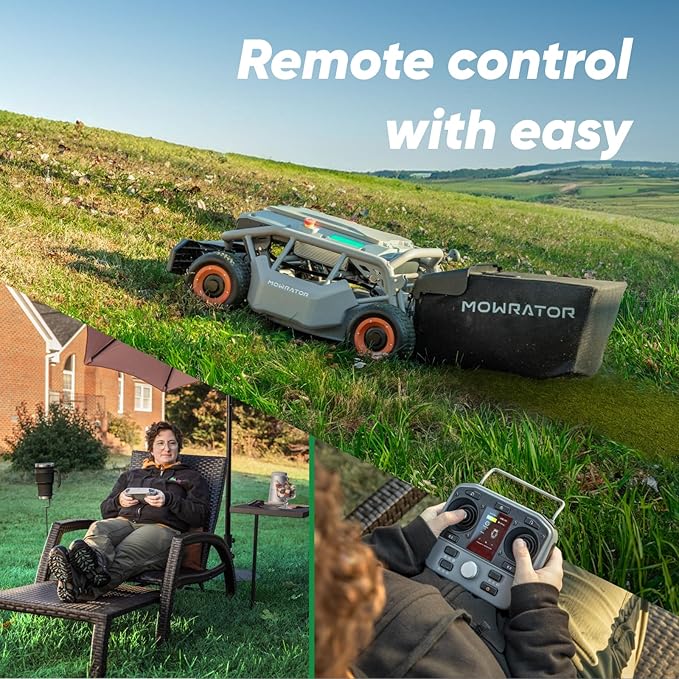 Remote Control Lawn Mower S1 4WD 56V18Ah, Multi-Functions RC Lawn Mower with 1.5-4.3 Inch Cutting Height 21 Inch Real Blade for 75% Slope(37°) with Mowing 1.12 Acres