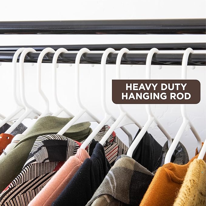 HOLDN’ STORAGE Portable Wardrobe Closet - 65 lb Large Capacity, Internal Heavy Duty Metal Rod, Zipper & Clear Window, Durable Clothes Organizer, Tool-Free Easy Assembly, Brown Canvas Cover