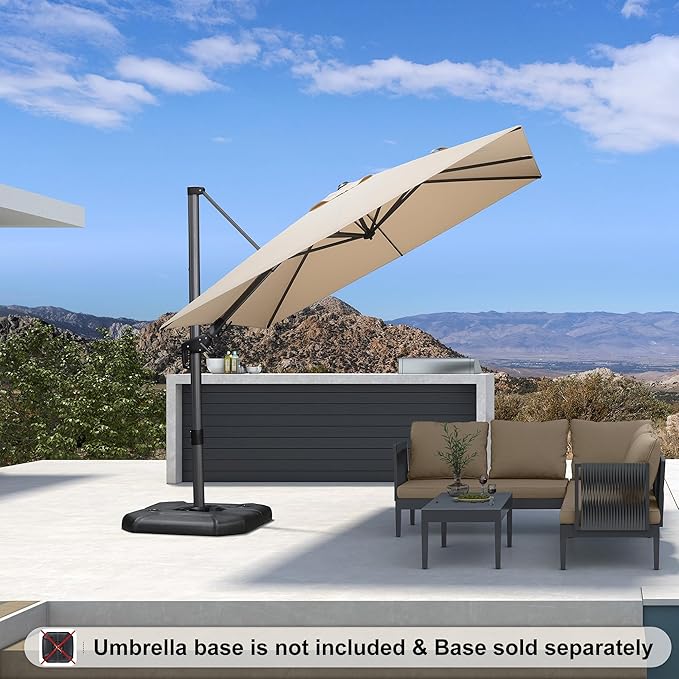 PURPLE LEAF 8.8' X 8.8' Left-right Tilt Patio Umbrella Outdoor Cantilever Swivel Square Umbrella with Tilt Aluminum Offset Umbrella with 360-degree Rotation for Garden Deck Pool Patio Beige