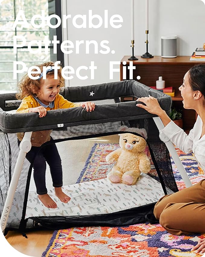 Ultra Soft Pack N Play Sheets - Fitted, Premium Jersey Knit, Stretchy Neutral, Woodland Mini Crib Sheets for Graco Pack and Play, 2 Pack (Deer&Rabbit)