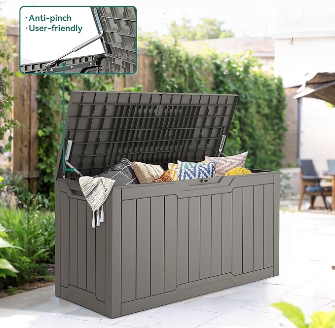 YITAHOME 80-Gallon Waterproof Resin Outdoor Storage Box, Lockable Storage Container for Outdoor Furniture, Cushion Storage, Pool Accessories, Garden Tools and Sporting Gear, Taupe