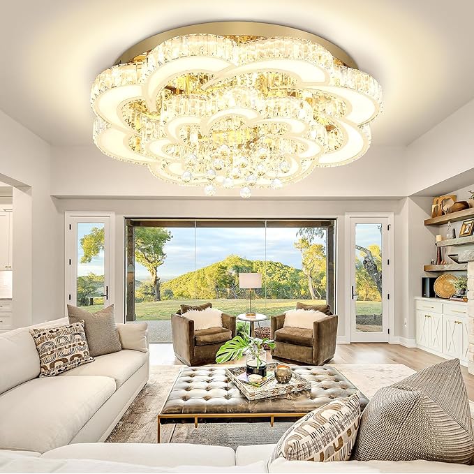 Dia 40'' Modern Crystal Chandelier Flush Mount Crystal Ceiling Light Fixture