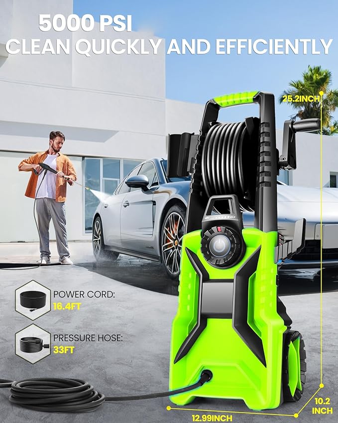 5000PSI Pressure Cleaner 4.0 GPM Adjustable Pressure,4.0 GPM Power Cleaner with Foam Cannon,4 Nozzles,33FT Hose and 500ml Soap Bottle for Home/Cars/Driveways/Patios/Fences(Blue)