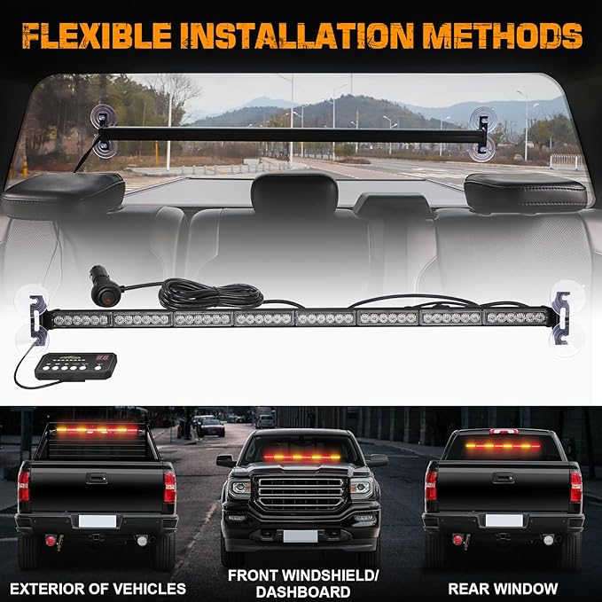 XRIDONSEN 35 inch Amber Red Traffic Advisor Light Bar 48 LED Emergency Strobe