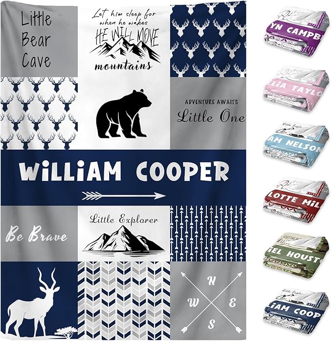 Personalized Baby Blankets for Boys Girls Custom Baby Blanket with Name for Toddlers Kids Fleece Bed Throw Blanket Swaddle for Newborn Customized Baby Gifts for Birthday Baby Shower Nursery Blanket