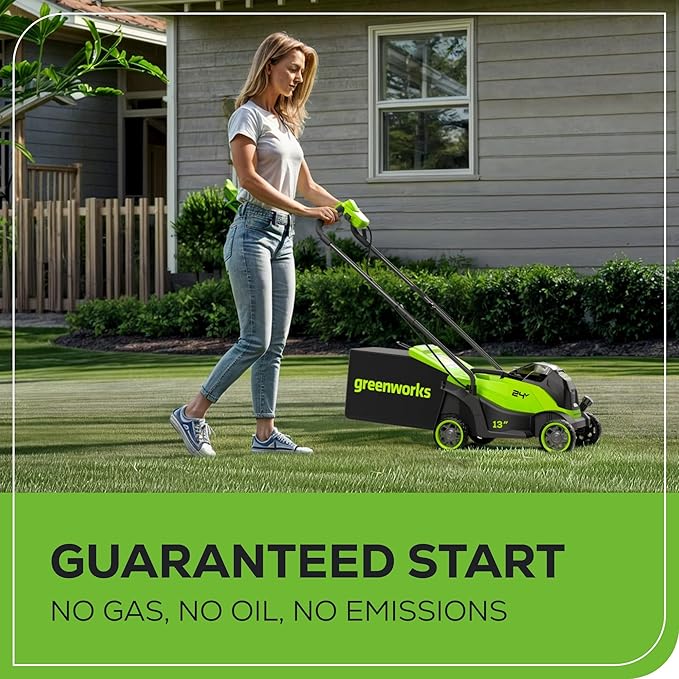 Greenworks 24V 13" Brushless (Push) Cordless Lawn Mower, 4.0Ah Battery and Charger