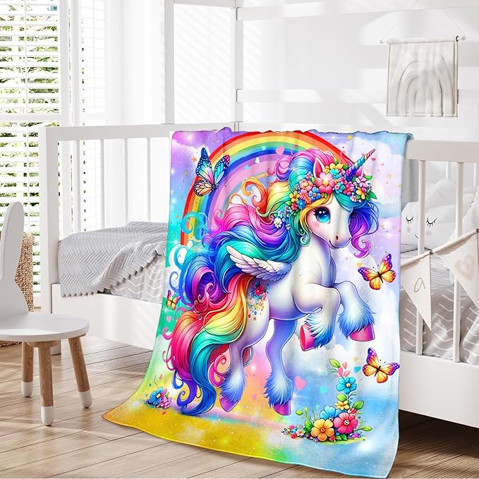 Unicorn Blanket for Girls 4-6, Throw Gift for Toddlers Kids Daughter 30x40 Inches Soft Cozy Cute Decor Throw Blankets for Sofa Couch Bedroom Trip