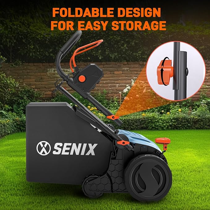 SENIX 13 Amp 15-Inch 2-in-1 Electric Dethatcher and Scarifier with 13.2-Gal Collection Bag,4-Position Depth Adjustment,Walk Behind for Lawn Garden Care Removing Thatch,Quick-Fold(SCE13-M)