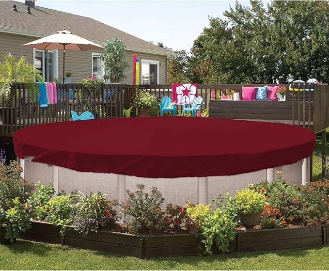 ECOOPTS 19 ft Waterproof Round Polyester Pool Cover for Above Ground Pools, Swimming Pool Cover Protector Winter Safety Cover (Red)